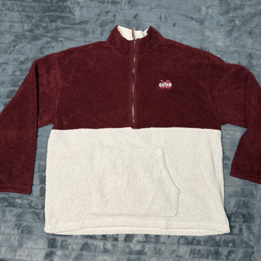 Charles River Apparel Sherpa Pullover Mens 2XL Maroon White MSU Bulldogs Fleece